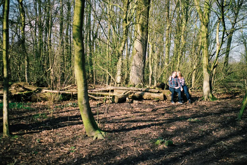 Rick en Milou klein tussen de gevelde stammen