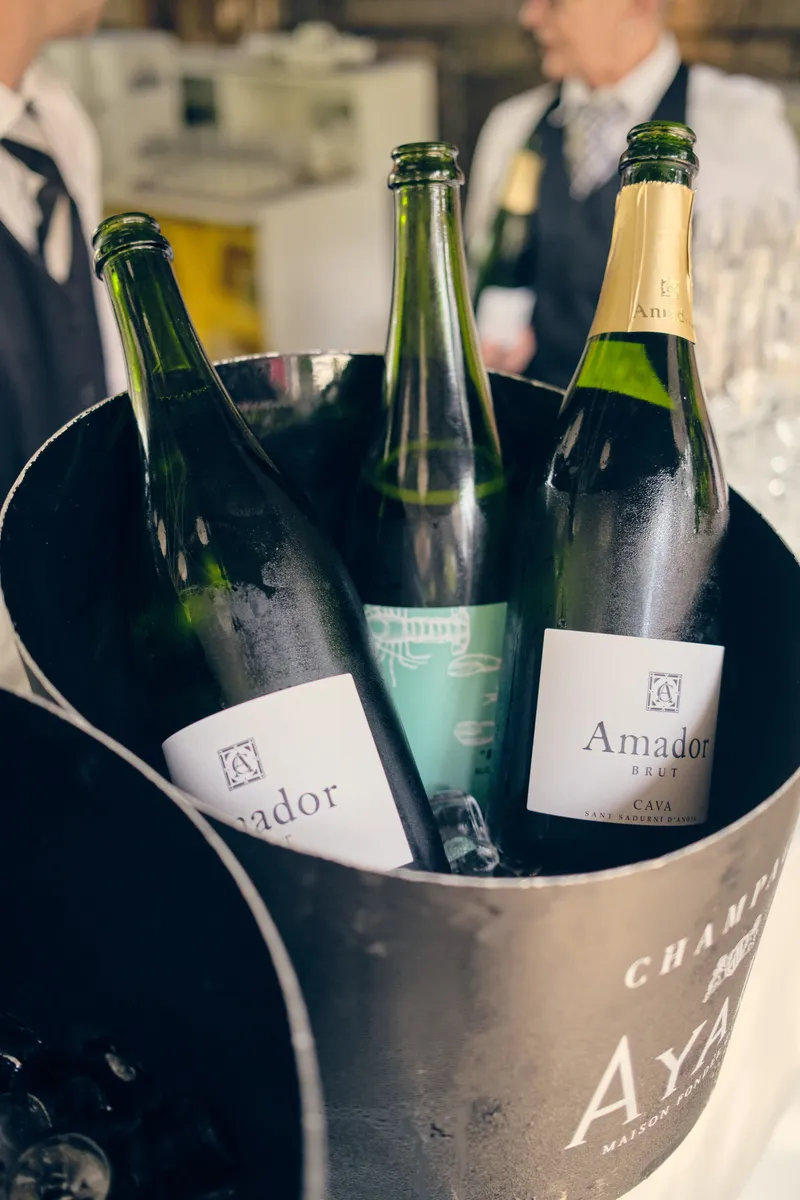 Champagneflessen in een emmer met ijs